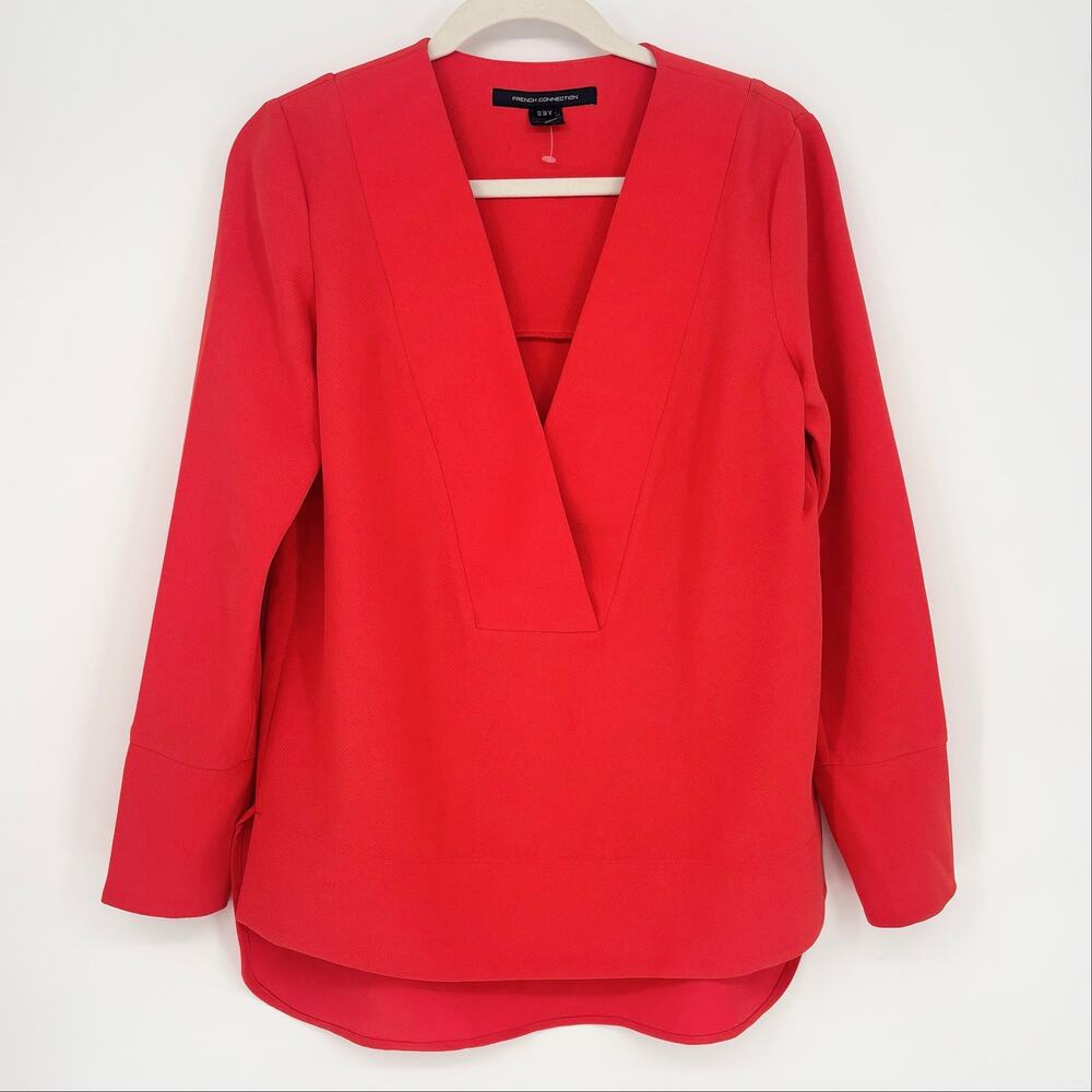French Connection Burnt Orange Structured V-Neck Long Sleeve Tunic Size 6